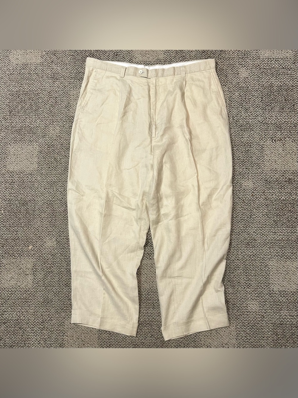 Inserch Linen Trousers Mens 44 White Pleated Wide Leg Cuffed Summer Beach Pants